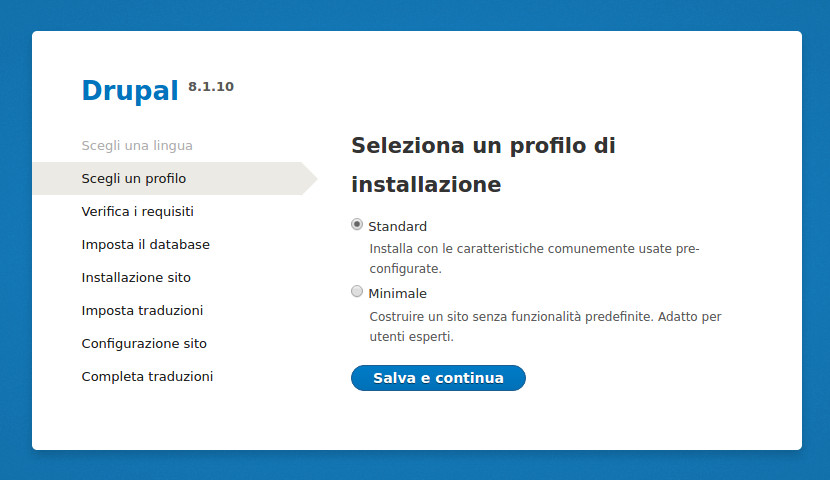 Come installare Drupal 8: tipo di installazione