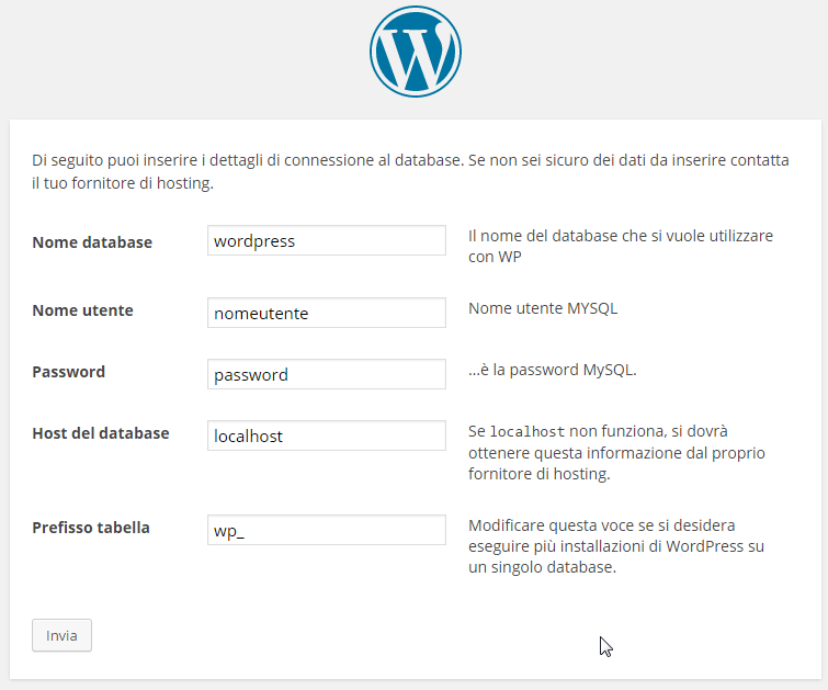 Configurazione database