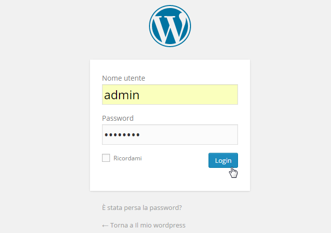 Finestra login WP