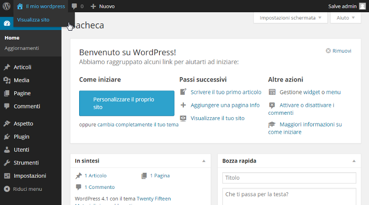 Dashboard amministrazione WP