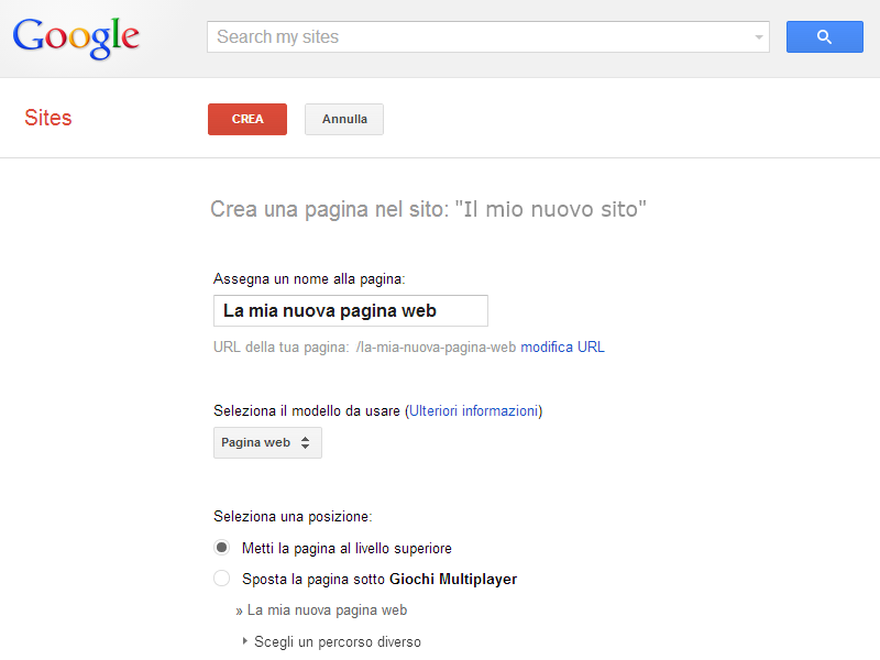 GSites: nuova pagina